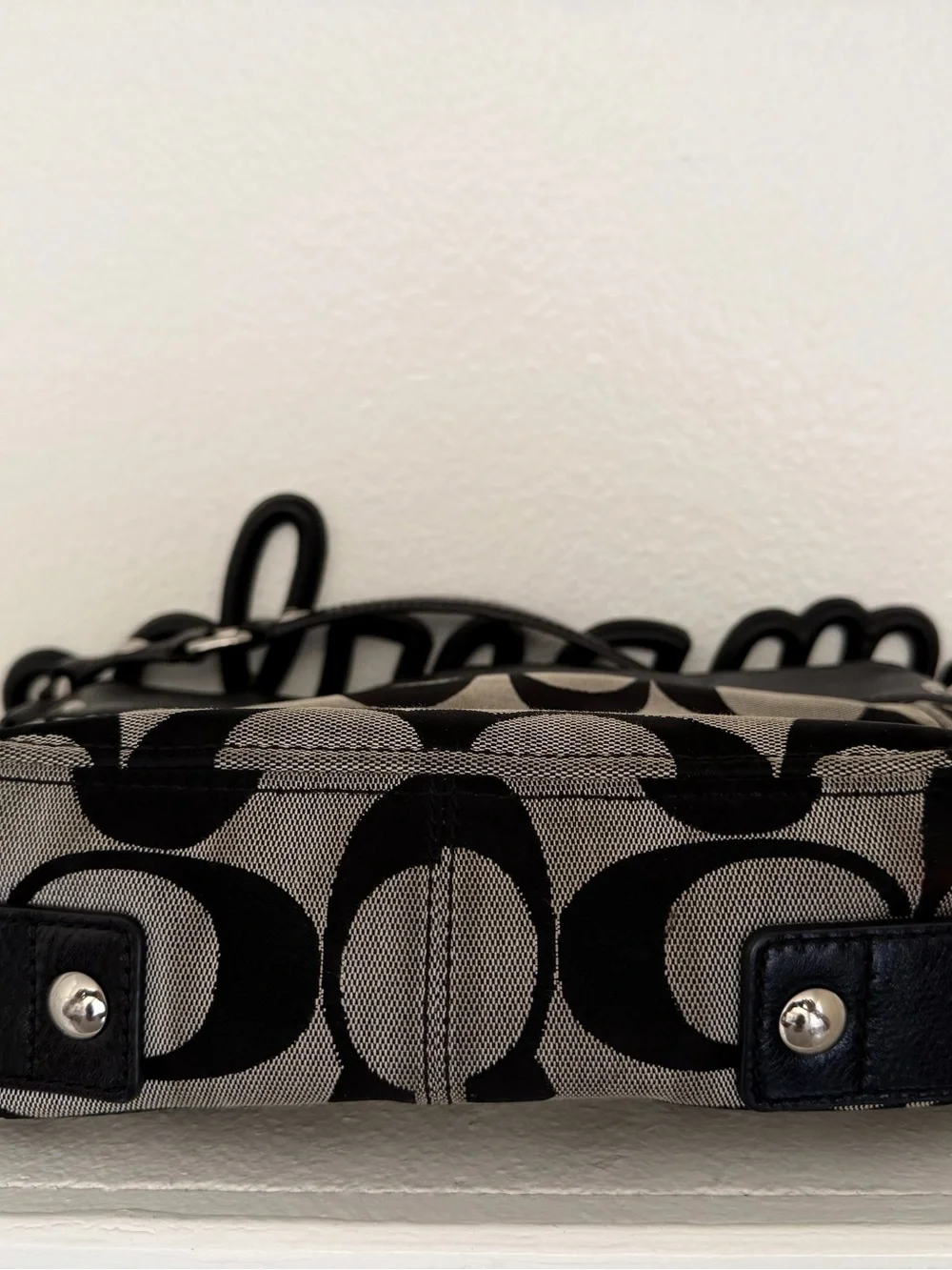 COACH Authentic F12657 Zoe Medium Hobo bag purse Grey Jacquard Black Leather